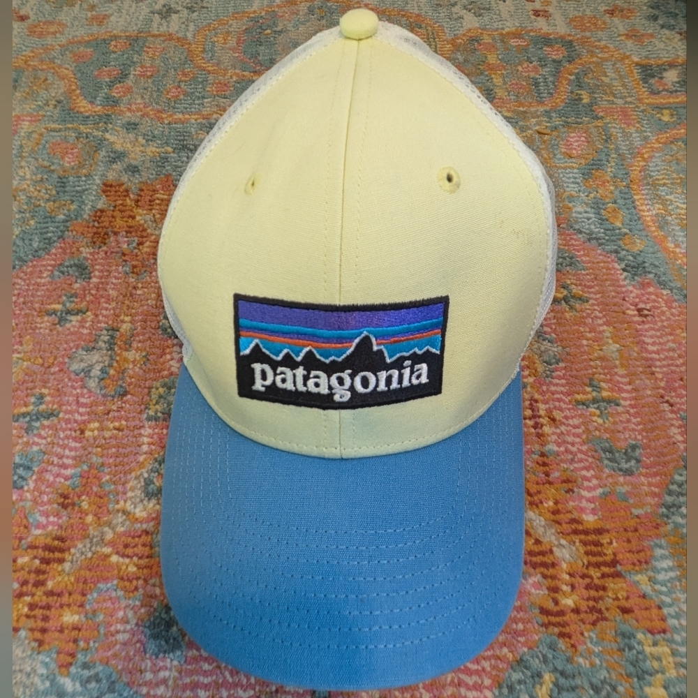 Patagonia P6 Light Yellow and Blue Logo Trucker Hat OS - Picture 1 of 5